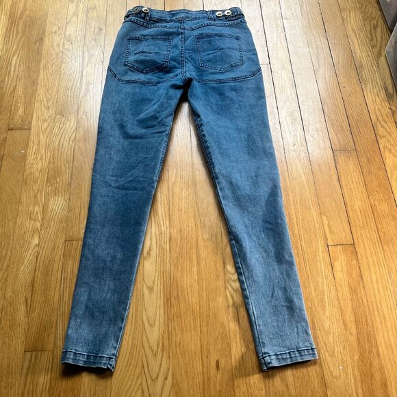 Blue Moto Biker High Rise Skinny Jeans Manière De Voir Size 6 y2k Goth Grunge - Picture 12 of 13